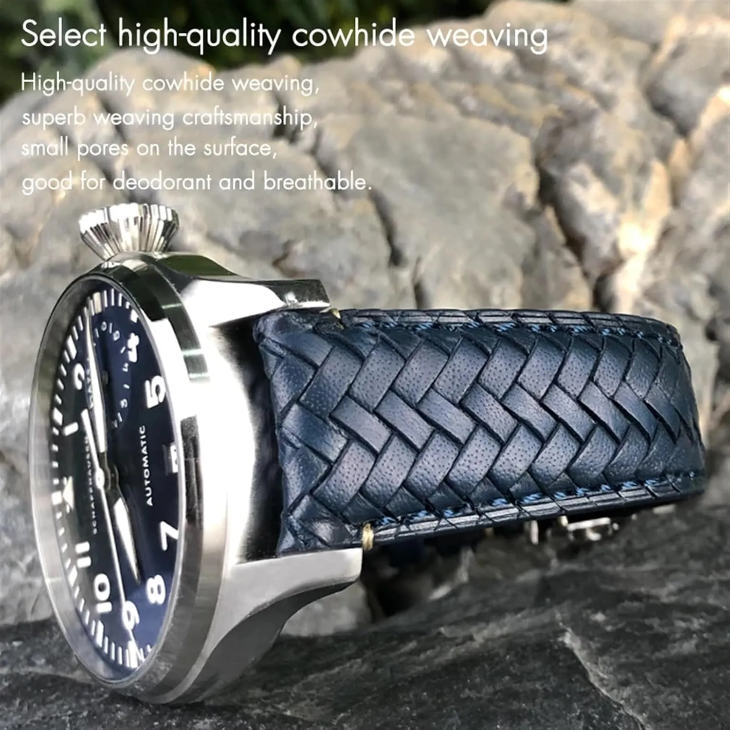 Portofino expressive simple recover IW5007 Blue Soft Leather Watch Strap 22mm 20mm 21mm Cowhide Woven Watchband Fit for IWC Portugieser Pilot's Watches 