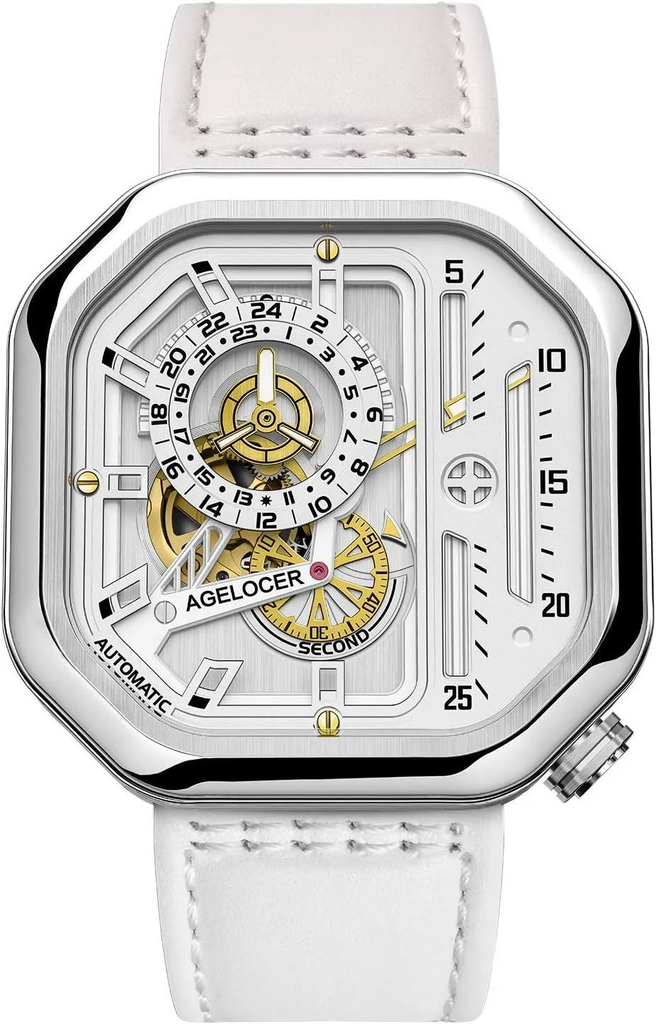 Power Reserve Analog Luxury Watches baboon AGELOCER Men's Watch Top Brand Automatic Skeleton Stainless Steel Waterproof Mechanical Fashion Punk Watch Square Luminous 