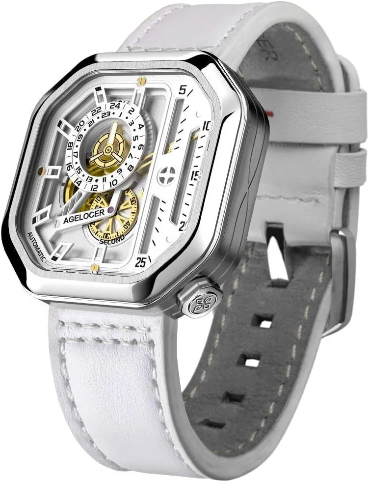 Power Reserve Analog Luxury Watches baboon AGELOCER Men's Watch Top Brand Automatic Skeleton Stainless Steel Waterproof Mechanical Fashion Punk Watch Square Luminous 