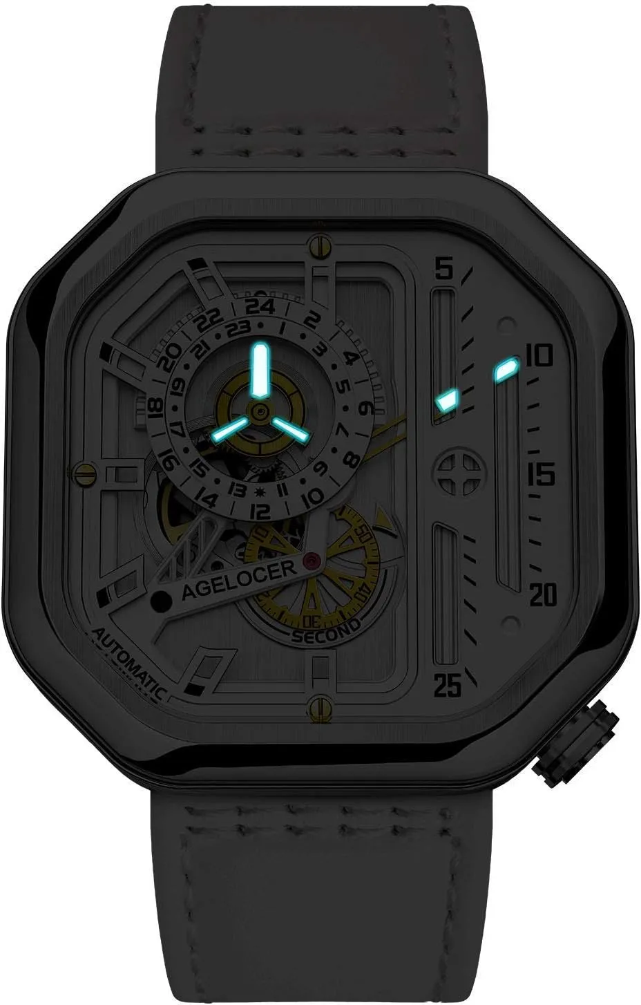 Power Reserve Analog Luxury Watches baboon AGELOCER Men's Watch Top Brand Automatic Skeleton Stainless Steel Waterproof Mechanical Fashion Punk Watch Square Luminous 