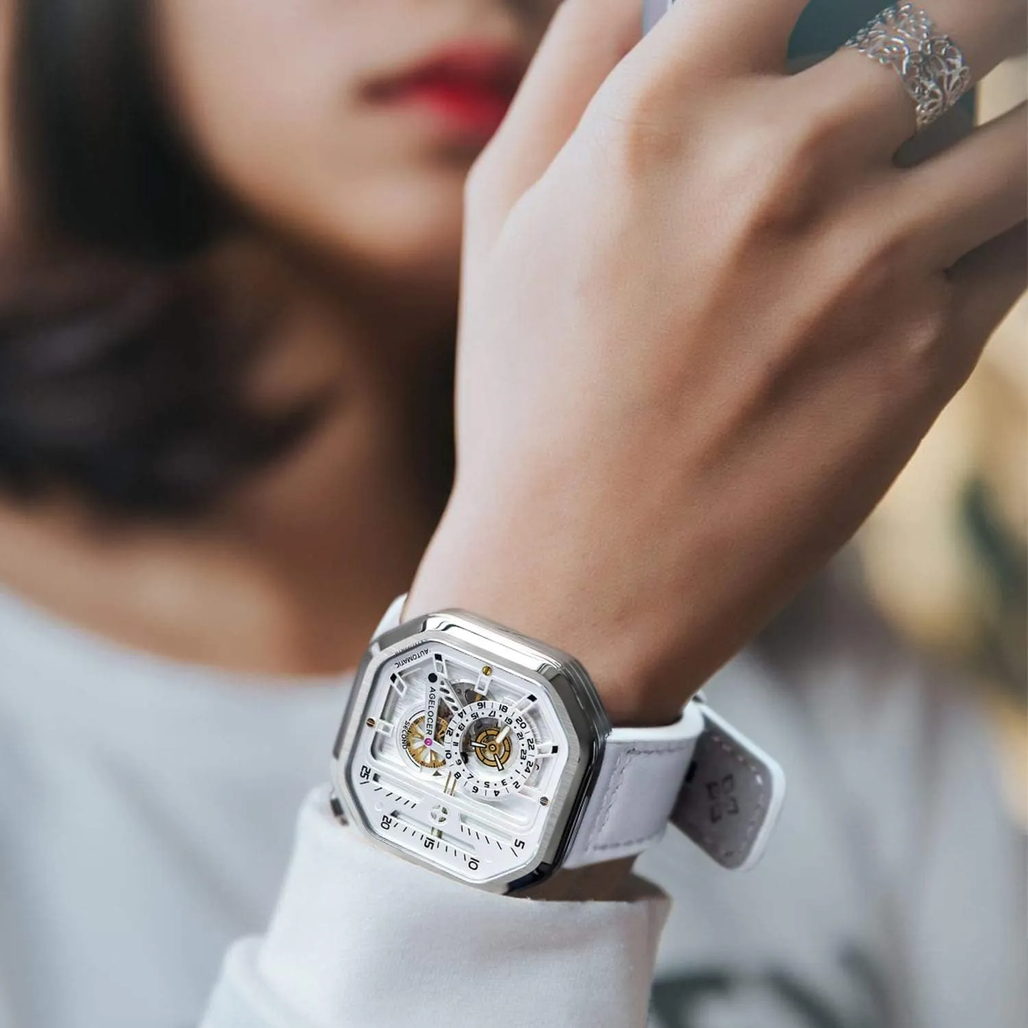 Power Reserve Analog Luxury Watches baboon AGELOCER Men's Watch Top Brand Automatic Skeleton Stainless Steel Waterproof Mechanical Fashion Punk Watch Square Luminous 