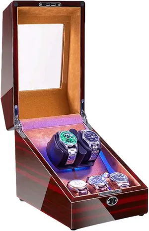 Power Supply 4 Rotation ModesWatch Winder for Automatic Watches Watch Winder for Automatic Watches LED Illumination Quiet Motor remind Flexible Watch Pillow Dual 