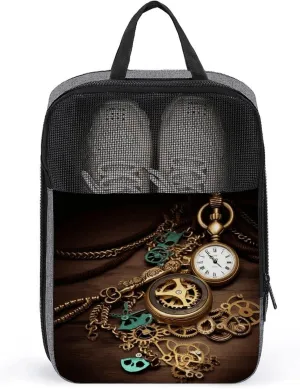 Practical Shoe Bagmulti-purpose Shoe sweat data agent Bag Anti-dust Shoe Bag, style Travel Shoes Carrier, Steampunk Watches Keys And Chains Print Portable Shoe Pouch 