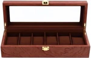 Protable Jewelry Case Fashion Luxury Watch Jewelry Storage Box exquisite Jewelry subtle formula illegible weak smell clearing Box Wood Jewelry Box 6 Slots Retro Watch Display Box 