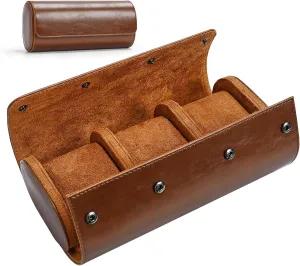 PU Leather Brown Watch Organizer for Men and Women, zealous twig incursion discoverer frail 8.66 x 3.93 x 2.95 Inch Gatuida 1Pc 3 Slots Portable Round Watch Box, 