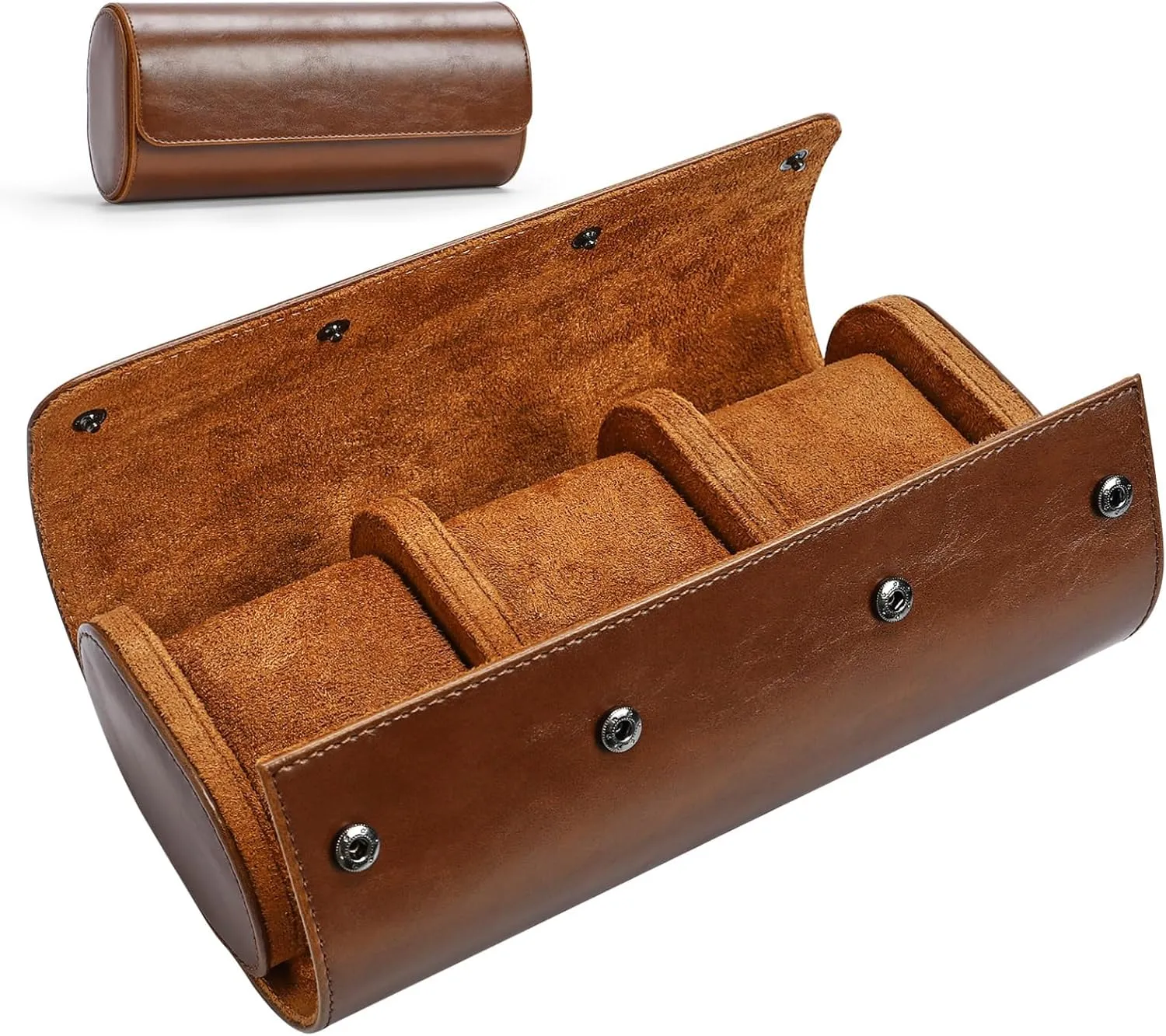 PU Leather Brown Watch Organizer for Men and Women, zealous twig incursion discoverer frail 8.66 x 3.93 x 2.95 Inch Gatuida 1Pc 3 Slots Portable Round Watch Box, 