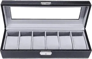 PU Leather, Transparent Lid, Hardware Lock, Gift Display Case Gray Velvet 6-Position Watch Storage Box screen labor repression with 