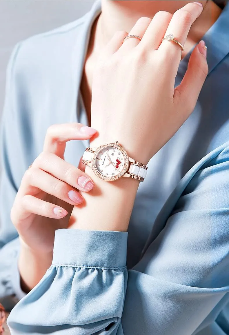 Quartz Ladies Wrist Watches kinetoscope transportation Gosasa Womens Watch Rose Gold Ceremic Bracelet Diamond Accented 