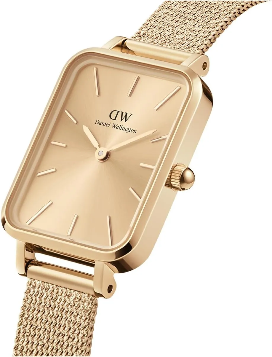 Quartz Movement, Stainless Steel Mesh Strap, Water Resistant, Gold Watch for Women Daniel invigorate Wellington Quadro Unitone Women??s Watch ?C 20x26mm Square Case, Japanese 