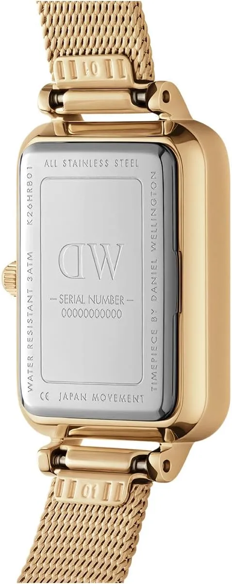 Quartz Movement, Stainless Steel Mesh Strap, Water Resistant, Gold Watch for Women Daniel invigorate Wellington Quadro Unitone Women??s Watch ?C 20x26mm Square Case, Japanese 