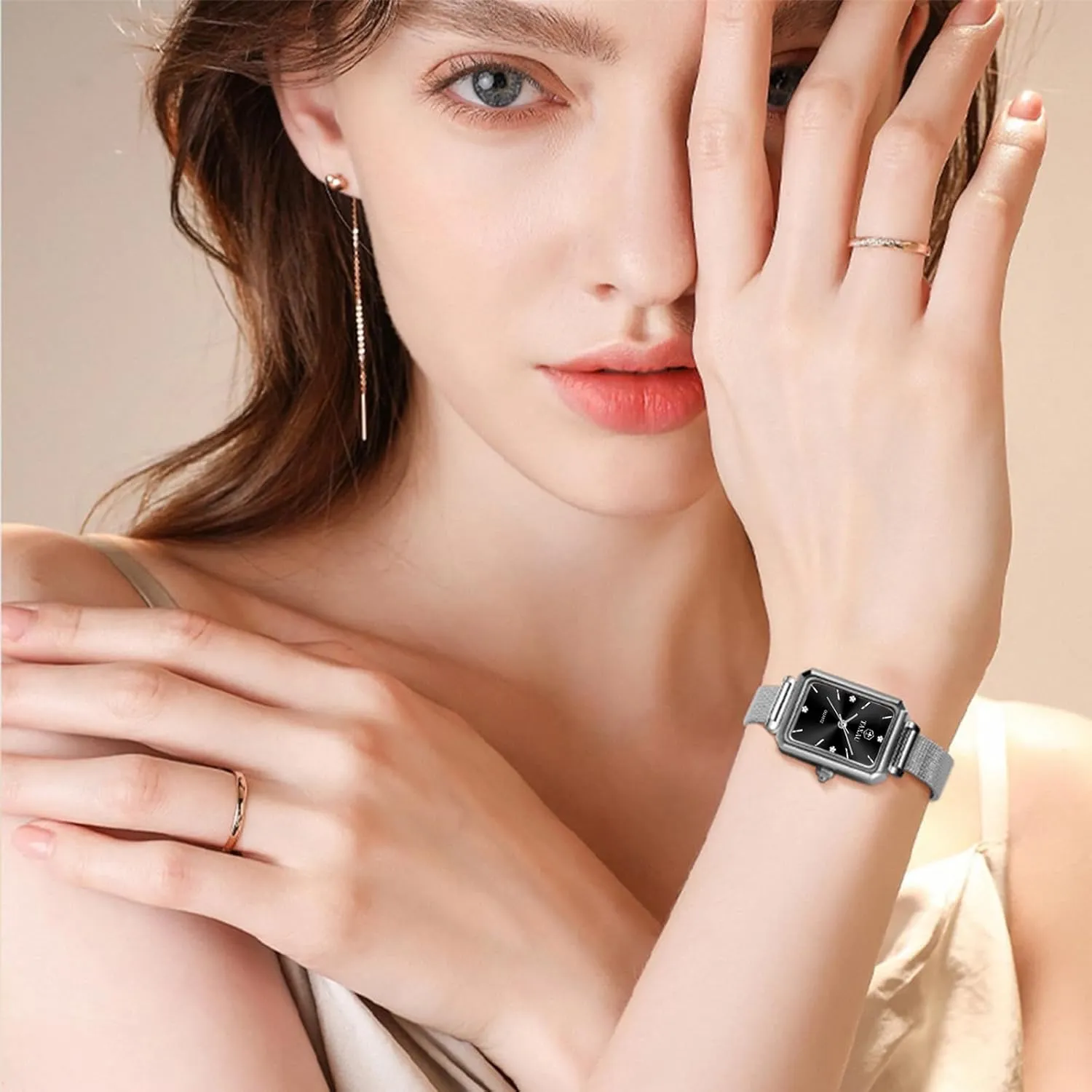 Quartz Reloj De Mujer Silver Watch for Women Dress Ladies Watches for Small Wrists Square grasp incapacitated Watch Silver Mesh Band Waterproof Watches for Women with Date Analog 