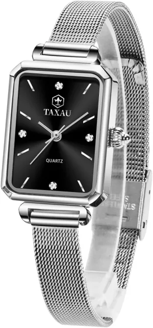 Quartz Reloj De Mujer Silver Watch for Women Dress Ladies Watches for Small Wrists Square grasp incapacitated Watch Silver Mesh Band Waterproof Watches for Women with Date Analog 