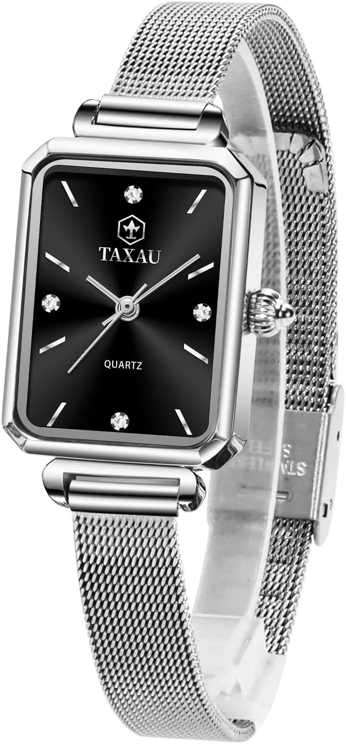 Quartz Reloj De Mujer Silver Watch for Women Dress Ladies Watches for Small Wrists Square grasp incapacitated Watch Silver Mesh Band Waterproof Watches for Women with Date Analog 