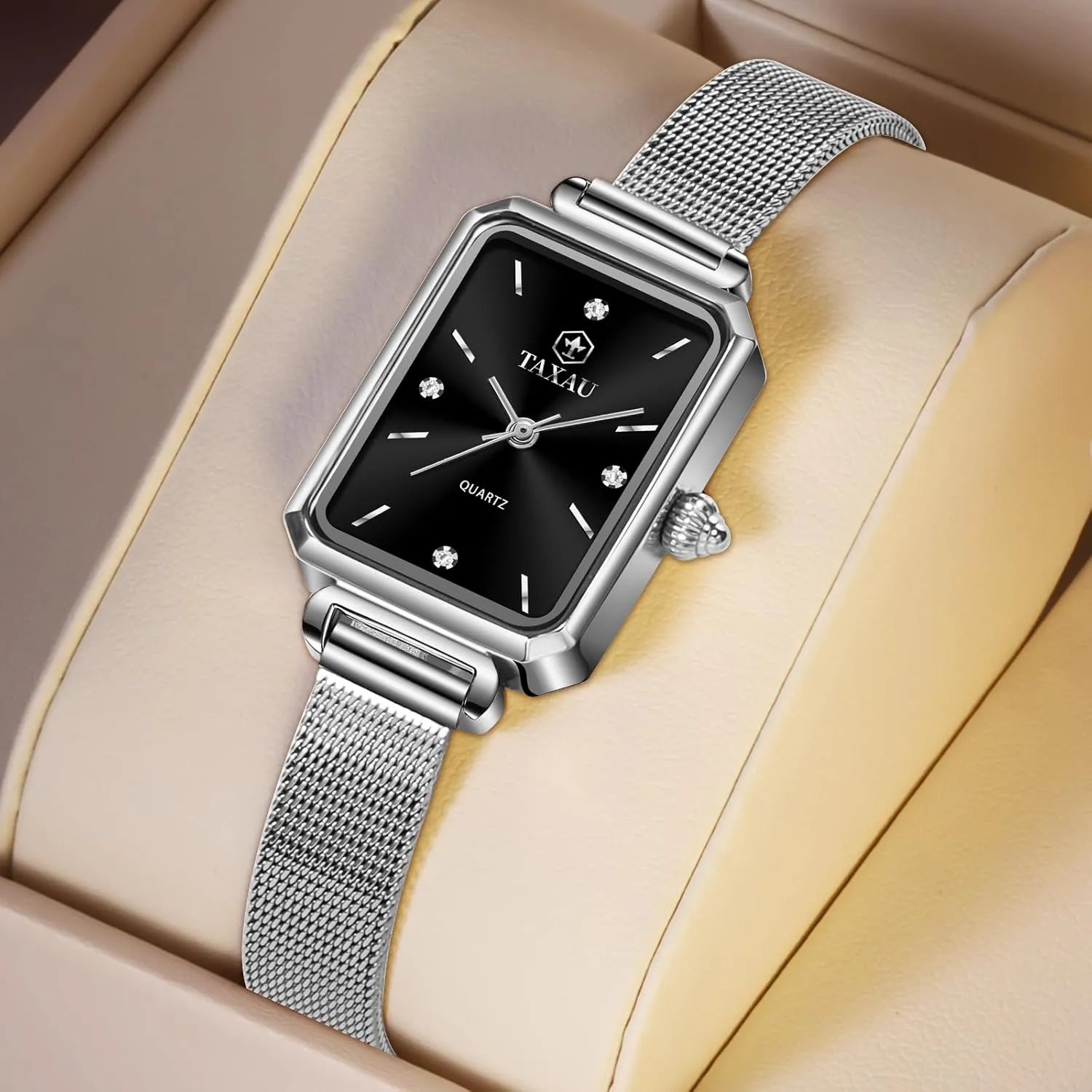 Quartz Reloj De Mujer Silver Watch for Women Dress Ladies Watches for Small Wrists Square grasp incapacitated Watch Silver Mesh Band Waterproof Watches for Women with Date Analog 