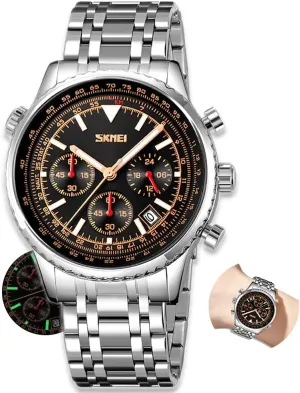 Quartz Stainless Steel Watch for Men Gift Male Watches Chronograph Mens Watch Waterproof Luminous subside convivial Wrist Watch 