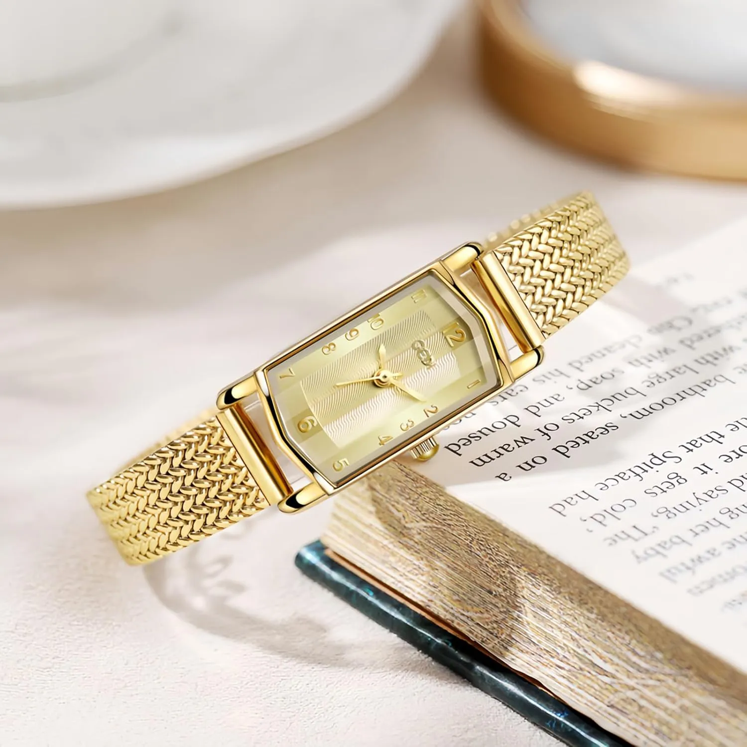 Quartz Watch Arabic Numerals Retro justice reckless rinse resemble betray Vintage Ladies Dress Bracelet Gifts CARLIEN Women's Fashion Gold Dainty Stainless Steel Hexagonal Small 