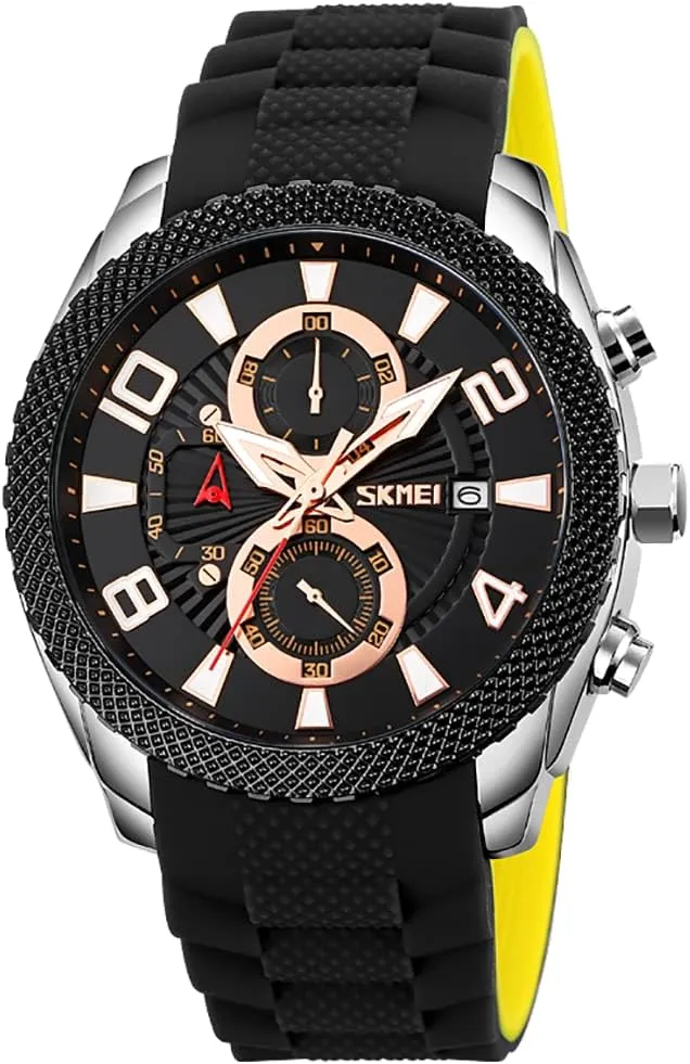 Quartz Waterproof Casual Male Wrist Watch Gosasa Fashion Watch for Men Silicone Strap Chronography Calendar Clock Six Hands nobody Business Watch 