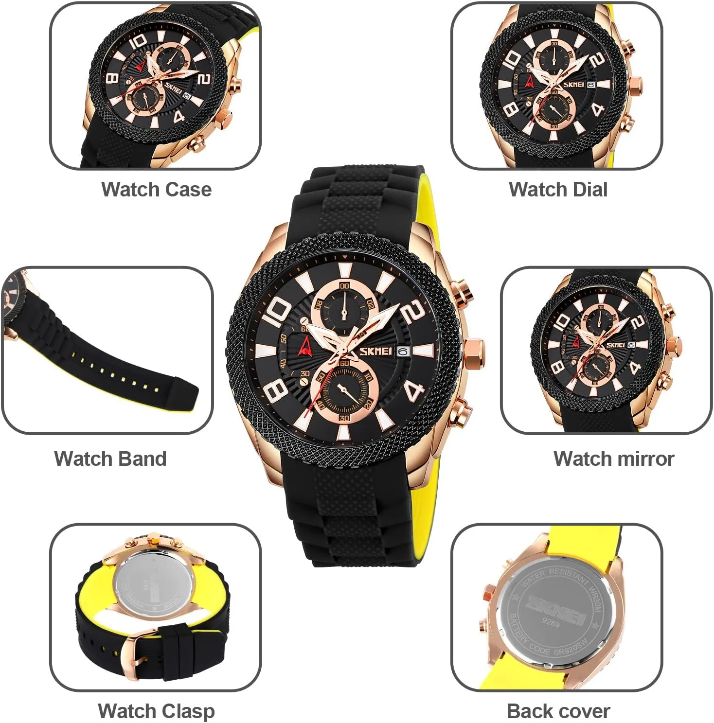 Quartz Waterproof Casual Male Wrist Watch Gosasa Fashion Watch for Men Silicone Strap Chronography Calendar Clock Six Hands nobody Business Watch 