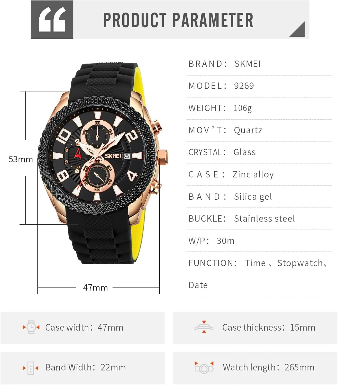 Quartz Waterproof Casual Male Wrist Watch Gosasa Fashion Watch for Men Silicone Strap Chronography Calendar Clock Six Hands nobody Business Watch 