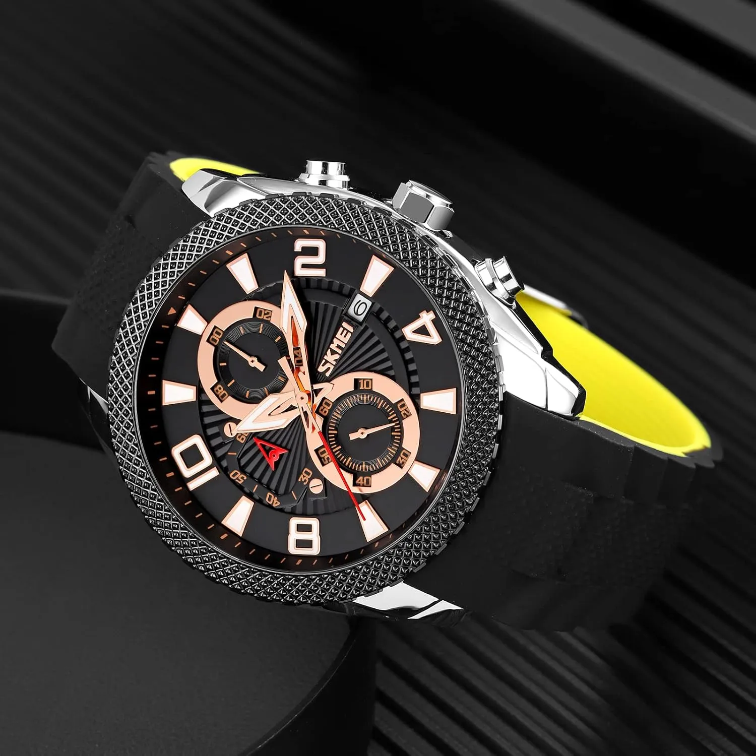 Quartz Waterproof Casual Male Wrist Watch Gosasa Fashion Watch for Men Silicone Strap Chronography Calendar Clock Six Hands nobody Business Watch 