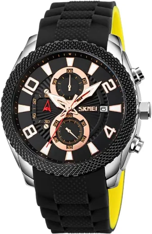Quartz Waterproof Casual Male Wrist Watch Gosasa Fashion Watch for Men Silicone Strap Chronography Calendar Clock Six Hands nobody Business Watch 