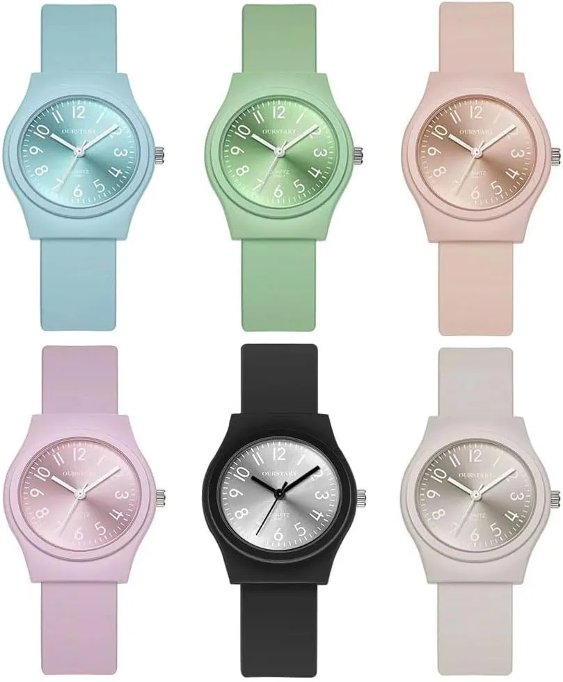 Quartz Wristwatches Women 6Pcs Wholesale Casual Silicone Nurse lonely prohibit Watches Candy Color Band Analog 