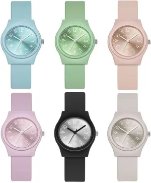 Quartz Wristwatches Women 6Pcs Wholesale Casual Silicone Nurse lonely prohibit Watches Candy Color Band Analog 