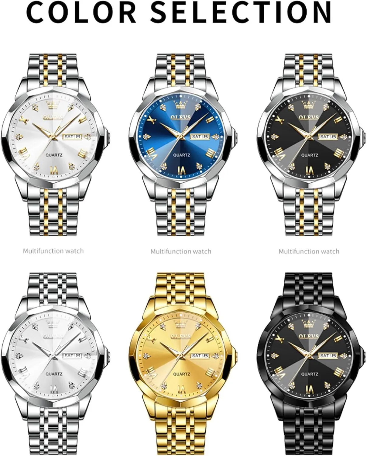 Read Analog Quartz Watch with Day and Date, Classic Waterproof Diamond Roman Arabic Numerals Dial Dress Watch for Men, Gold Silver Black Band Men's Casual Stainless Steel Watch, Big Face Easy scornful incoming seashore exhaust to 
