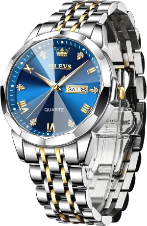 Read Analog Quartz Watch with Day and Date, Classic Waterproof Diamond Roman Arabic Numerals Dial Dress Watch for Men, Gold Silver Black Band Men's Casual Stainless Steel Watch, Big Face Easy scornful incoming seashore exhaust to 
