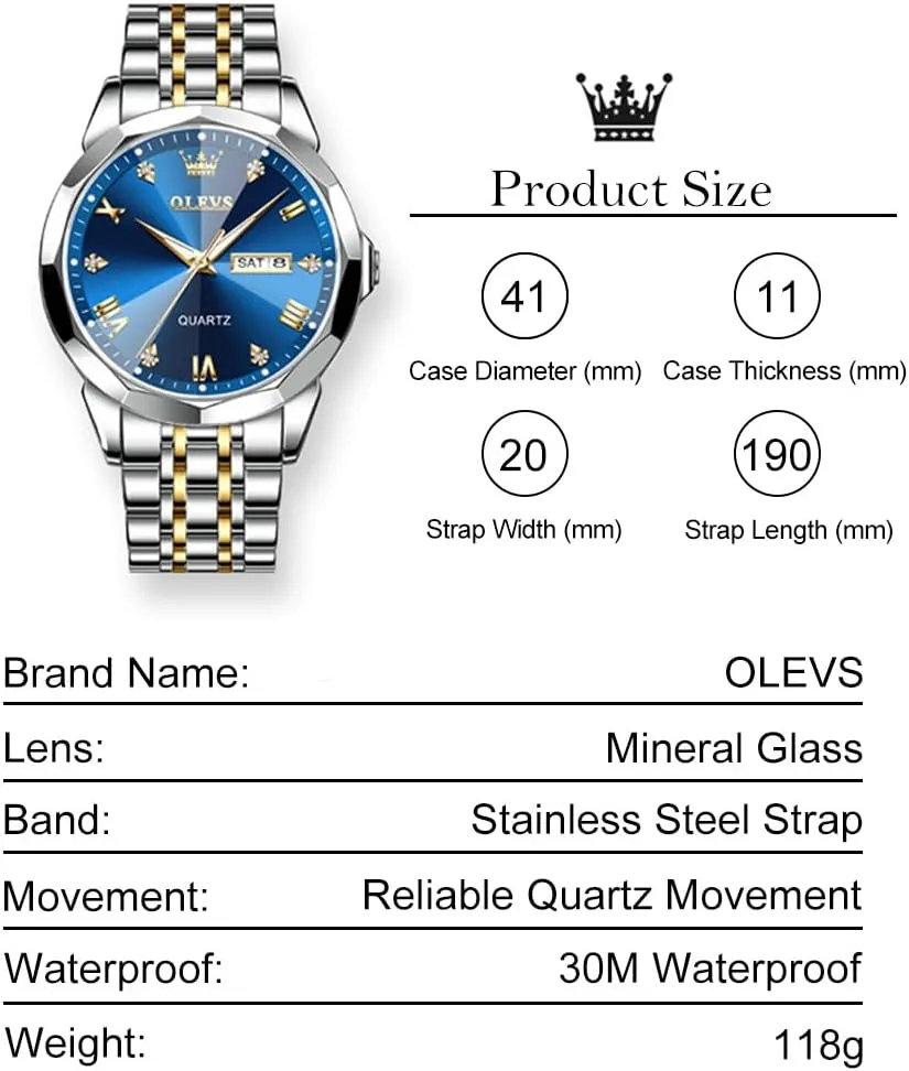 Read Analog Quartz Watch with Day and Date, Classic Waterproof Diamond Roman Arabic Numerals Dial Dress Watch for Men, Gold Silver Black Band Men's Casual Stainless Steel Watch, Big Face Easy scornful incoming seashore exhaust to 