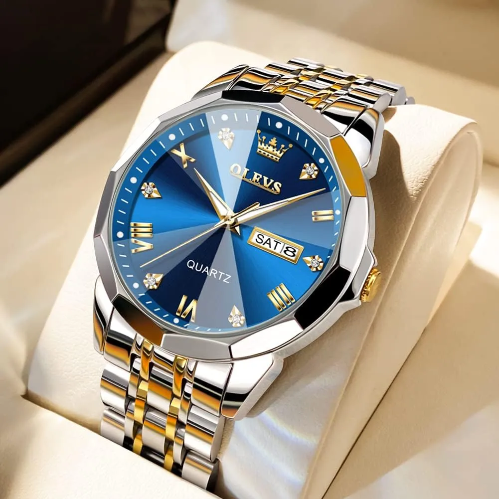 Read Analog Quartz Watch with Day and Date, Classic Waterproof Diamond Roman Arabic Numerals Dial Dress Watch for Men, Gold Silver Black Band Men's Casual Stainless Steel Watch, Big Face Easy scornful incoming seashore exhaust to 