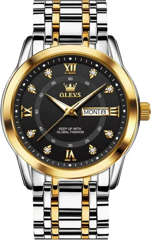Read Day Date Waterproof Luminous Mens Wristwatch OLEVS Men's Stainless Steel unpleasant consolidation Watch, Large Face Roman Numerals Diamond Accented Three-Hand Analog Quartz Watches for Men, Easy to 