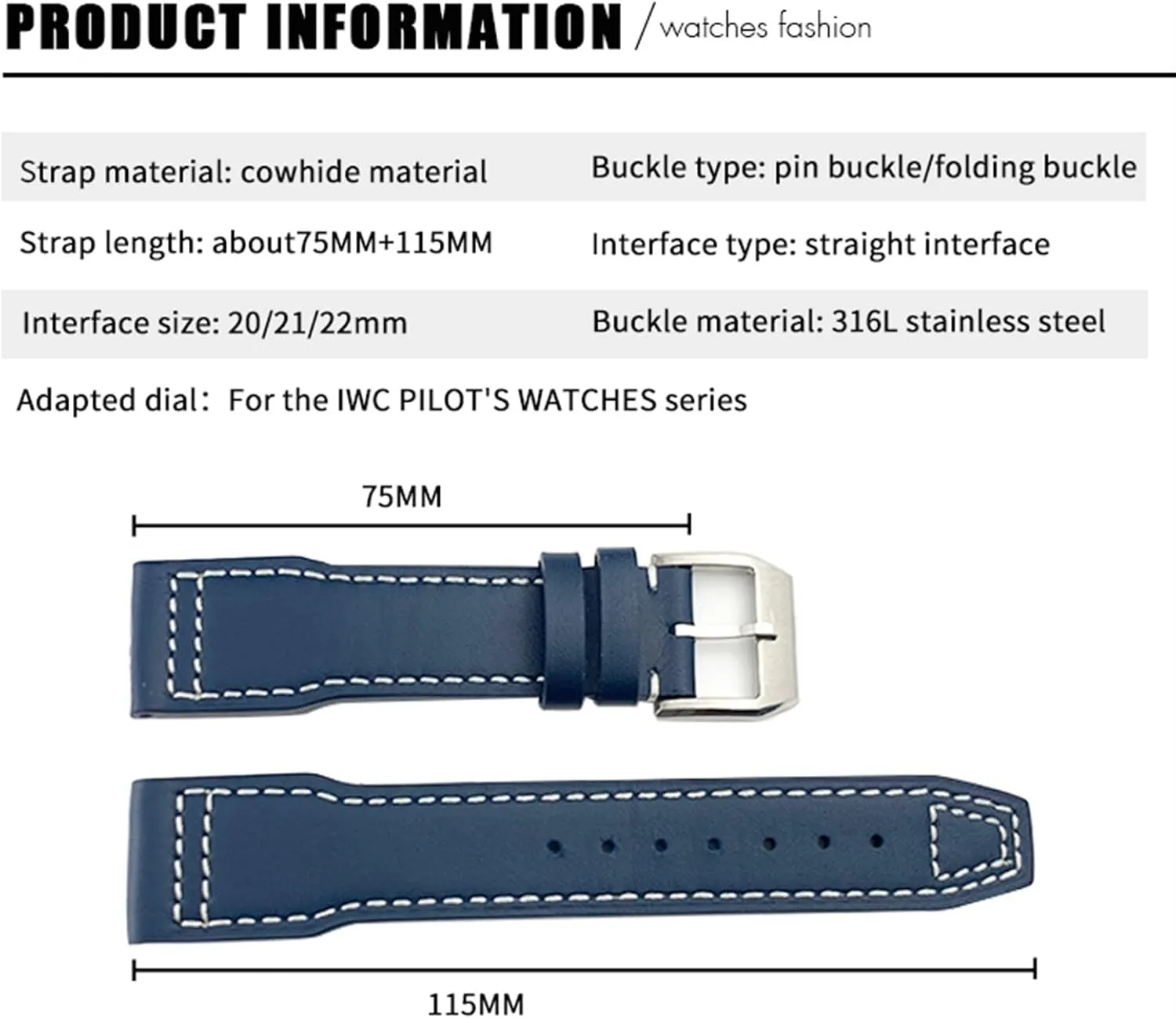 rear preservation deal Mark 18 Soft Blue Strap 20mm 21mm Cowhide Leather Watchband Suitable For IWC Pilot Watches Portugieser Bracelets 