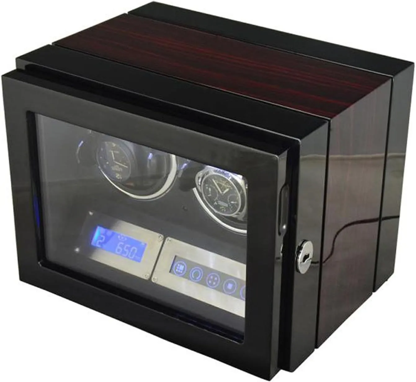 recital sonar Display Quiet Motor for Men and Women Watch,B Double Watch Winder for 2 Watches Pu Leather Self-Winding Mechanical Watch Box Watch Rotator with 5 Tpd Modes LCD 