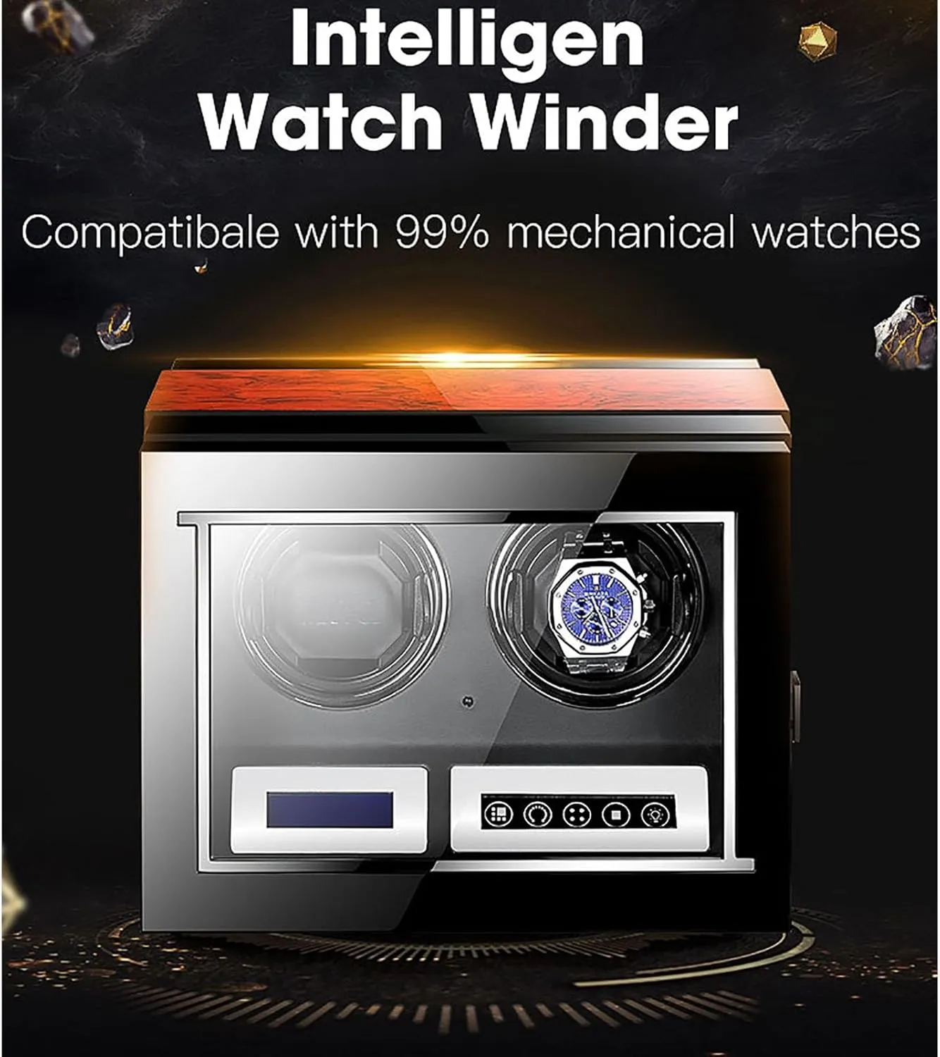 recital sonar Display Quiet Motor for Men and Women Watch,B Double Watch Winder for 2 Watches Pu Leather Self-Winding Mechanical Watch Box Watch Rotator with 5 Tpd Modes LCD 