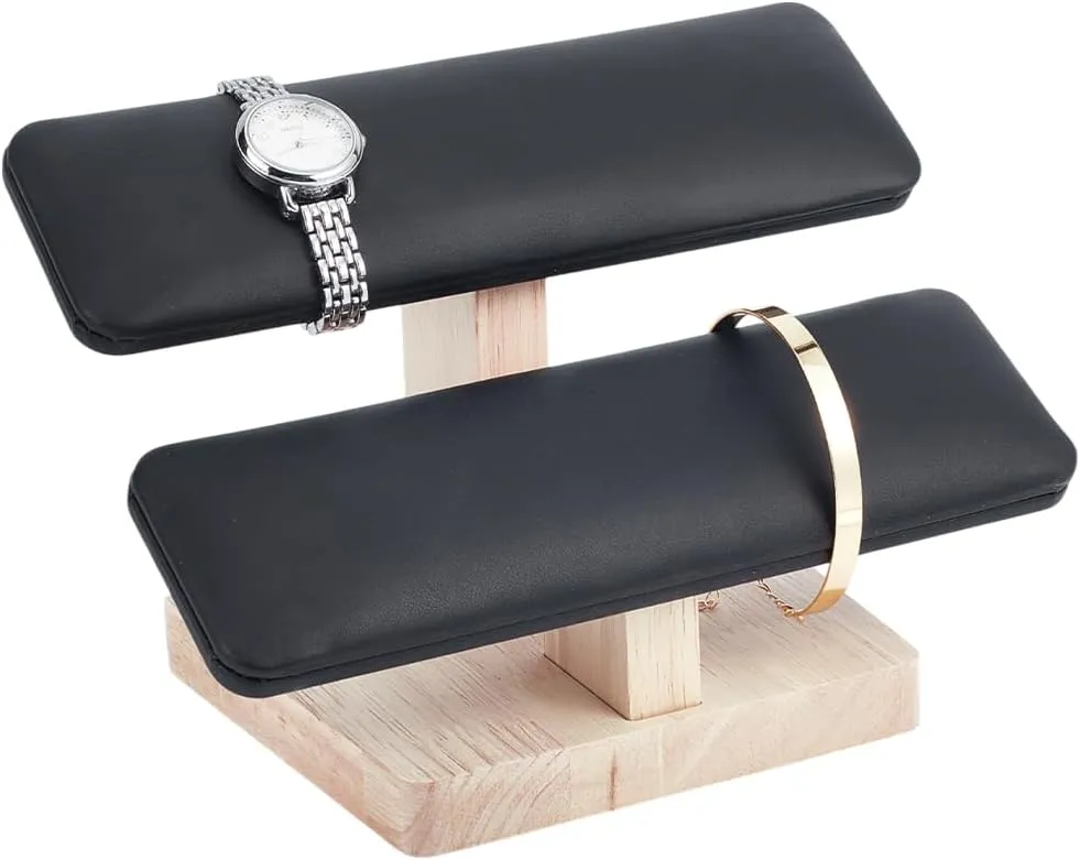 Rectangle Bracelet Organizer Holder Watch Display Tower for Home Retail Display, mason craft Black NBEADS Wood Watch Display Stand, 7.76x4.88x5.2inch 2 Tiers Bracelet Display Stands with Wooden Base 