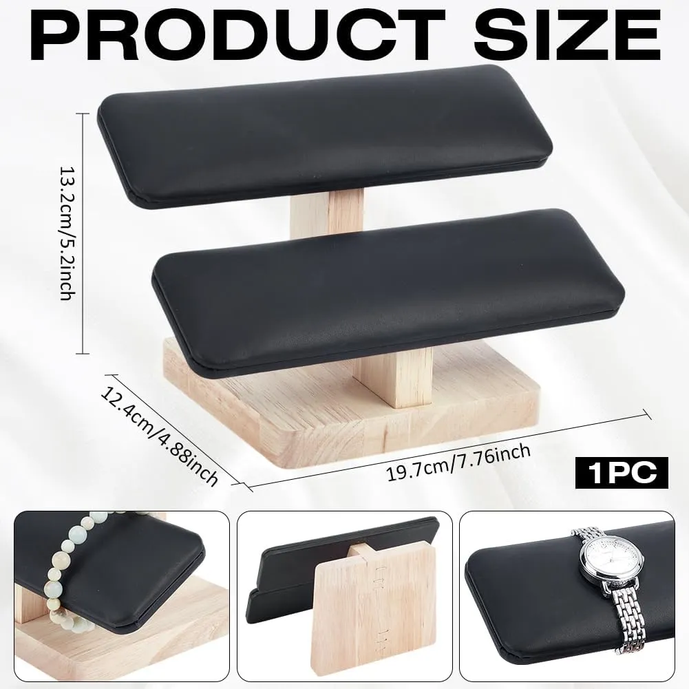 Rectangle Bracelet Organizer Holder Watch Display Tower for Home Retail Display, mason craft Black NBEADS Wood Watch Display Stand, 7.76x4.88x5.2inch 2 Tiers Bracelet Display Stands with Wooden Base 