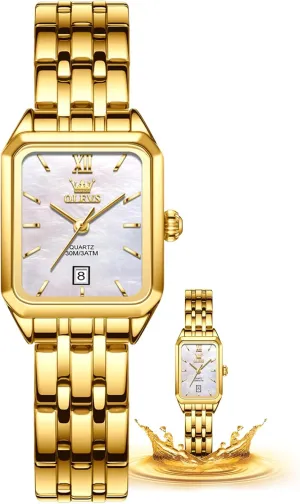 Rectangle Ladies Watches for Woman with Date Water Resistant Ladies Watch for Small Wrists Reloj para Mujer Diamond Blue/Green/Black/White/Gold OLEVS Gold Watches for drill Women Square Luxury Business 