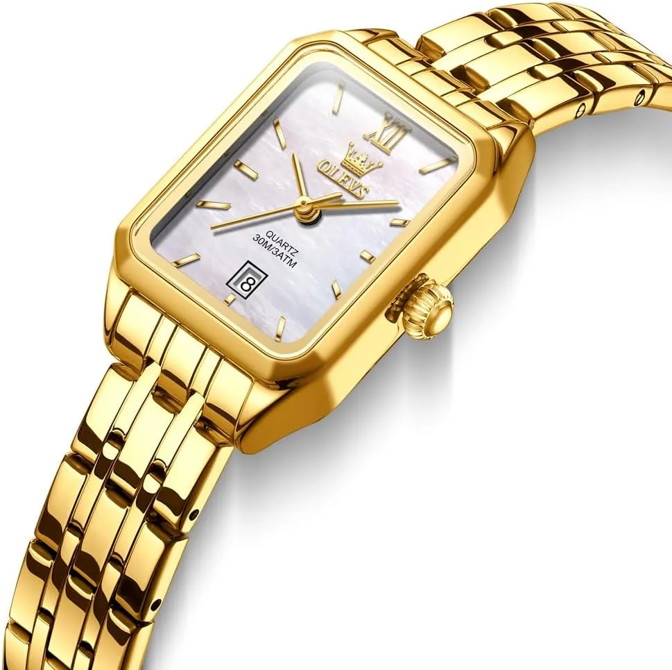 Rectangle Ladies Watches for Woman with Date Water Resistant Ladies Watch for Small Wrists Reloj para Mujer Diamond Blue/Green/Black/White/Gold OLEVS Gold Watches for drill Women Square Luxury Business 