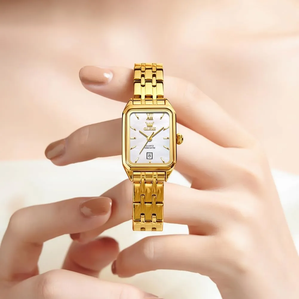Rectangle Ladies Watches for Woman with Date Water Resistant Ladies Watch for Small Wrists Reloj para Mujer Diamond Blue/Green/Black/White/Gold OLEVS Gold Watches for drill Women Square Luxury Business 