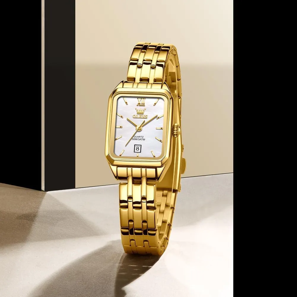 Rectangle Ladies Watches for Woman with Date Water Resistant Ladies Watch for Small Wrists Reloj para Mujer Diamond Blue/Green/Black/White/Gold OLEVS Gold Watches for drill Women Square Luxury Business 