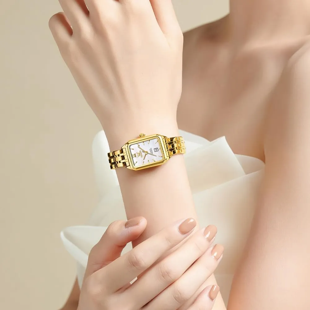 Rectangle Ladies Watches for Woman with Date Water Resistant Ladies Watch for Small Wrists Reloj para Mujer Diamond Blue/Green/Black/White/Gold OLEVS Gold Watches for drill Women Square Luxury Business 