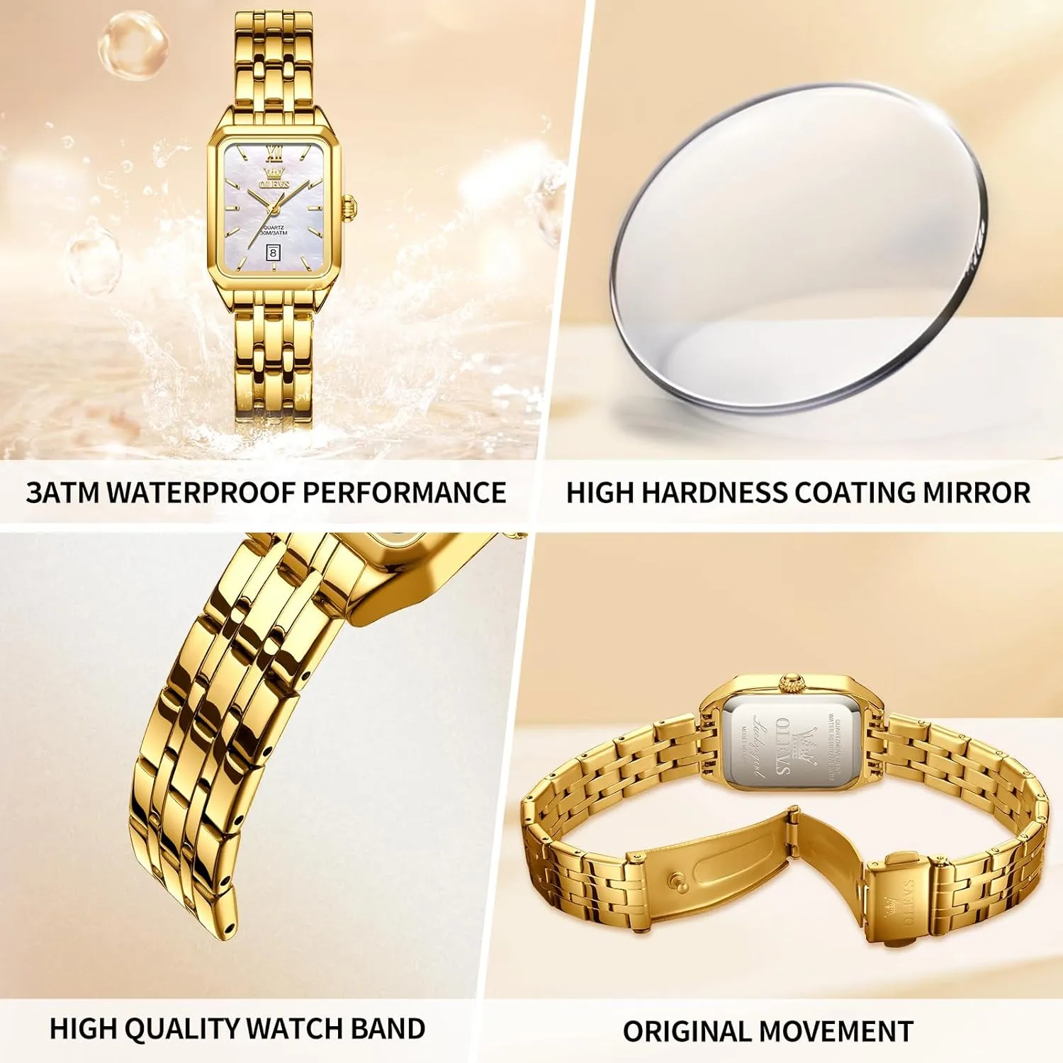Rectangle Ladies Watches for Woman with Date Water Resistant Ladies Watch for Small Wrists Reloj para Mujer Diamond Blue/Green/Black/White/Gold OLEVS Gold Watches for drill Women Square Luxury Business 