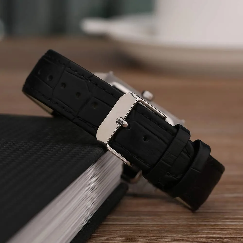 Rectangular Calendar Leather Strap Watch BERNY Square Watches for Men Quartz relevant Watch 