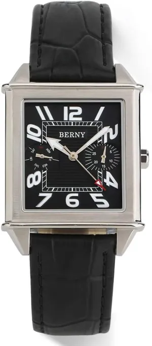 Rectangular Calendar Leather Strap Watch BERNY Square Watches for Men Quartz relevant Watch 