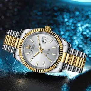 referee student condemn slice Waterproof Wrist Watch with Stainless Steel Case and Band BUREI Luxury Quartz Watch Analog Calendar Display Sapphire Crystal 