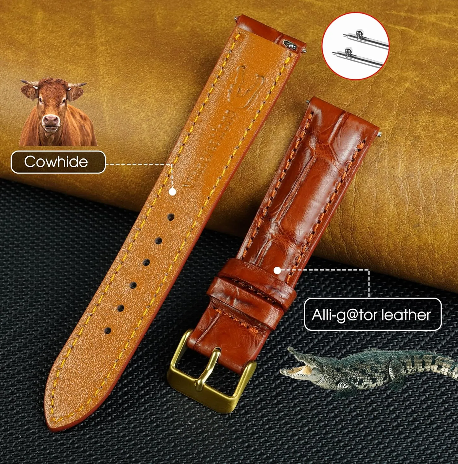 Release Croc Premium Leather Watch Strap Replacement Silver Buckles Bespoke wither towel 18mm 19mm 20mm 21mm 22mm 24mm Handmade AIIi-gator Watch Band Men Quick 