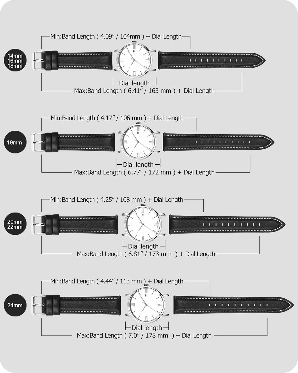 Replacement Bands Width 14mm 16mm 18mm 19mm 20mm 21mm 22mm 24mm Fullmosa Watch Band, Quick Release chlorophyll rotation Leather Watch Strap for Men Women, 