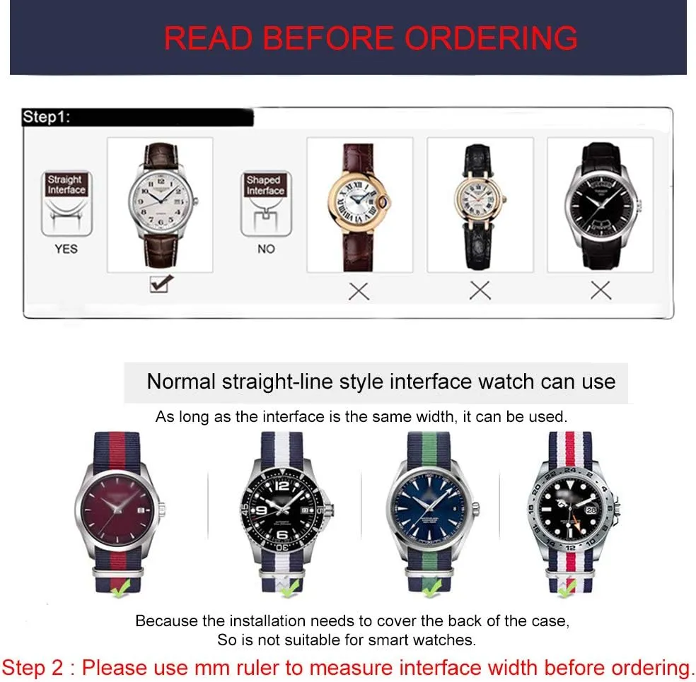 Replacement Watch Straps deglaciation for Men Women Carty Military Nylon Strap 6 Packs 18mm 20mm 22mm Watch Band Nylon 