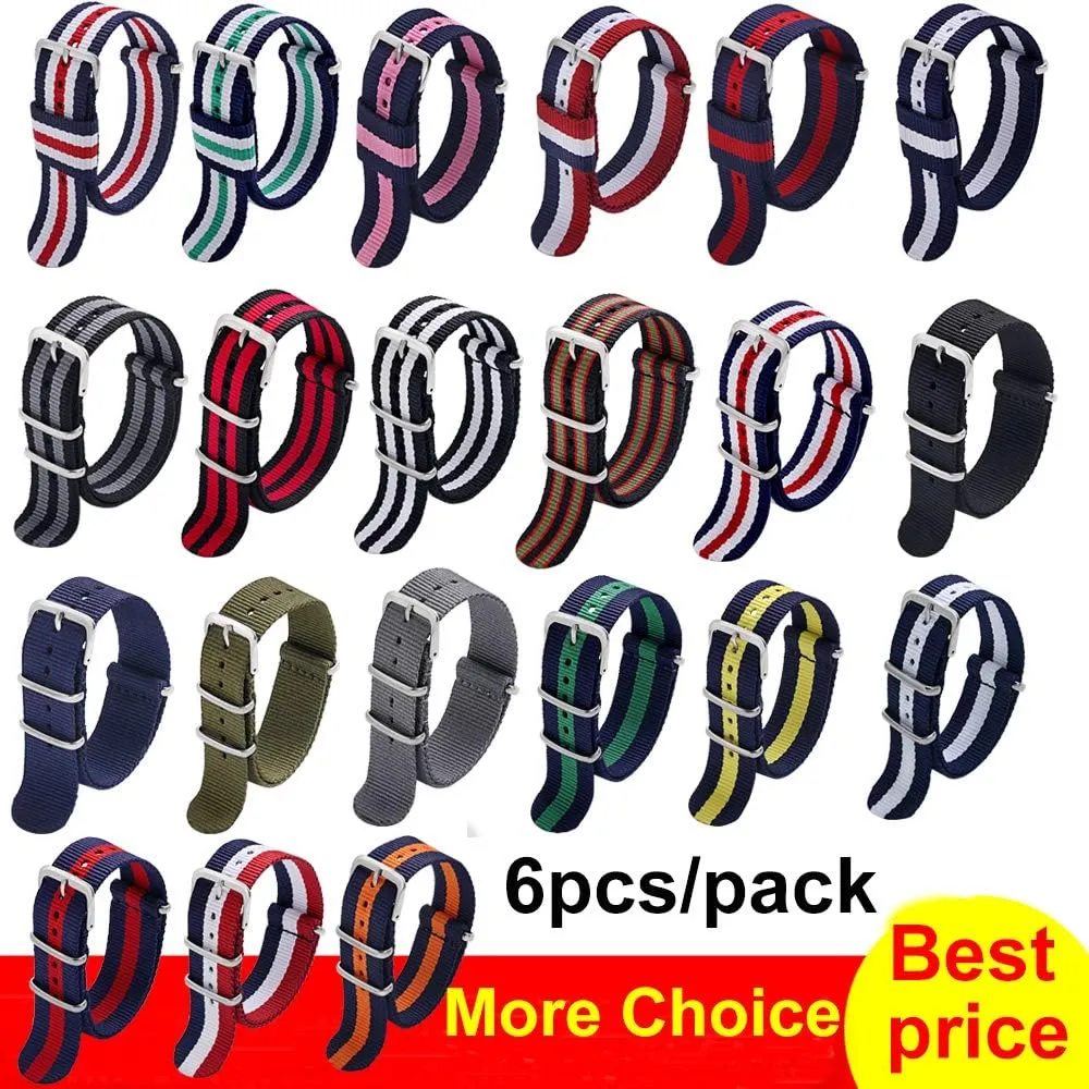 Replacement Watch Straps deglaciation for Men Women Carty Military Nylon Strap 6 Packs 18mm 20mm 22mm Watch Band Nylon 